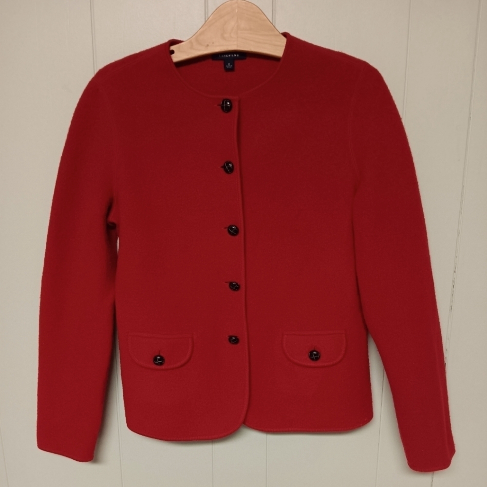 WOMENS Lands End 100% wool blazer jacket lightweight womens sz 10 RED